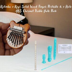 Kalimba 8 Keys Solid Wood Finger Portable & 8 Hole ABS Clarinet Treble flutePack